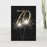 Cartão 70th Birthday Sparkler on black<br><div class="desc">Sparkling sparklers on black with gold confetti for 70th birthday.</div>