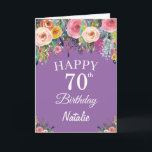 Cartão 70th Birthday Watercolor Floral Flowers Purple<br><div class="desc">70th Birthday Watercolor Floral Flowers Purple Card with personalized name and age. For further customization,  please click the "Customize it" button and use our design tool to modify this template.</div>