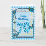 Cartão 70th  Birthday with a scrapbook effect<br><div class="desc">70th Birthday card. Say Happy Birthday with a delightful scrap-booking crafts card. With lots of flowers,  butterflies,  and ribbons,  this card is sure to delight. Copyright Norma Cornes.</div>