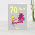 Cartão 70th seventy today birthday cartoon  personalized<br><div class="desc">Personalize this funny 70th seventieth birthday gift cartoon for a unique funny customized birthday celebration. Seventy today.</div>