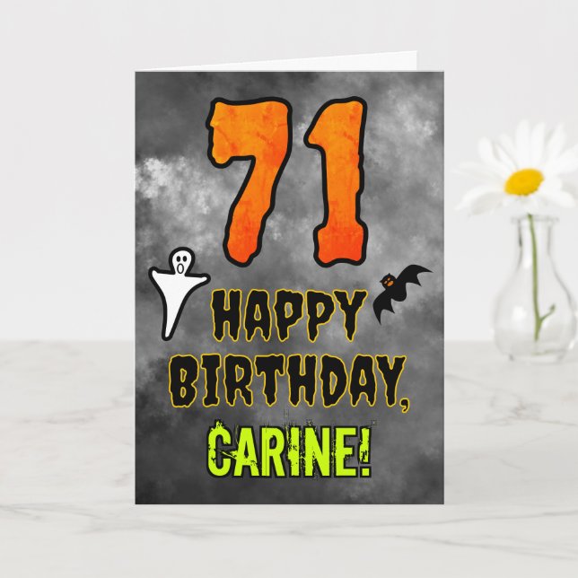 Cartão 71st Birthday: Eerie Halloween Theme + Custom Name (Planta pequena)