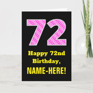 Cartão 72.o aniversário: Stripes e corações cor-de-rosa "
