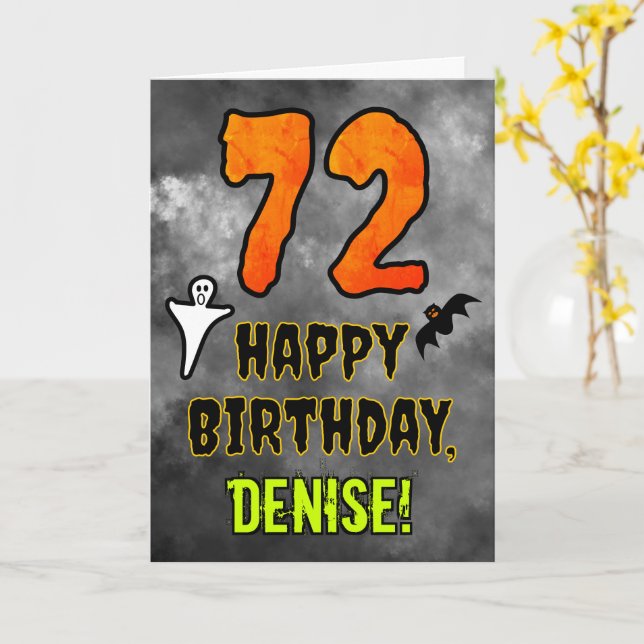 Cartão 72nd Birthday: Eerie Halloween Theme + Custom Name (Flor Amarela)