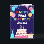Cartão 72nd Happy Birthday Balloons Cake Navy Blue<br><div class="desc">72nd Happy Birt5hday Colorful Balloons Cake Navy Blue with personalized name. For further customization,  please click the "Customize it" button and use our design tool to modify this template.</div>