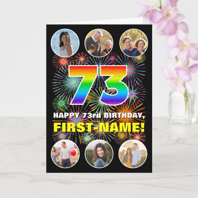 Cartão 73º aniversário: Divertido Rainbow #, Personalizar (Orquídea)