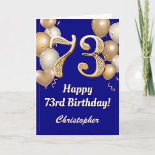 Cartão 73º aniversário do Marinho Azul e Dourado Balões C