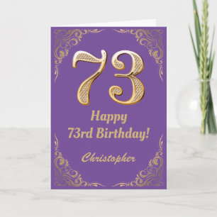 Cartão 73.º aniversário, Roxo e Dourado quadro de brilho