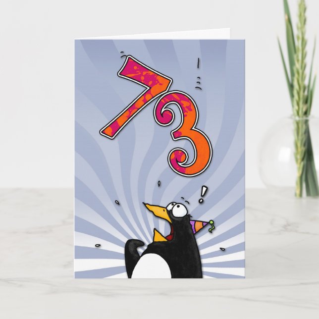 Cartão 73rd Birthday - Penguin Surprise Card (Frente)