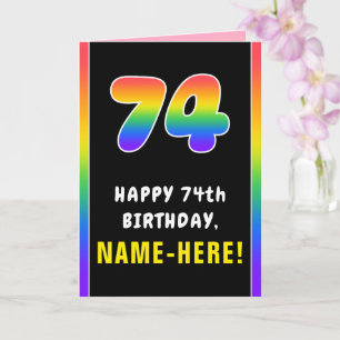 Cartão 74.º aniversário: Arco-Íris Colorido nº 74, Nome P