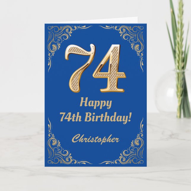 Cartão 74.º aniversário - Quadro Azul e Dourado da Largur (Frente)