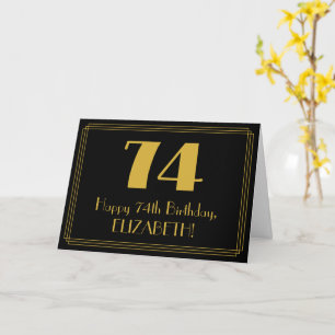Cartão 74.o Aniversário: Art Deco Inspirou "74" + Nome