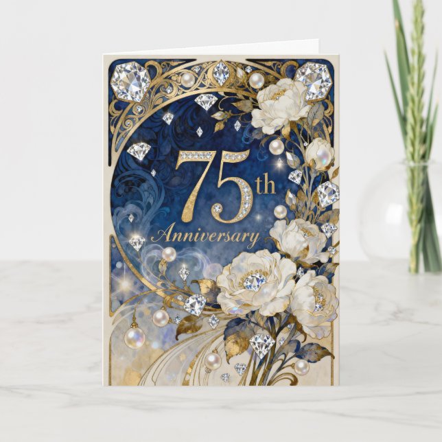 Cartão 75º Aniversário de Casamento Diamante Fantasia (Frente)
