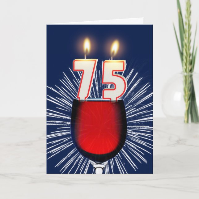 Cartão 75.º aniversário com vinho e velas (Frente)