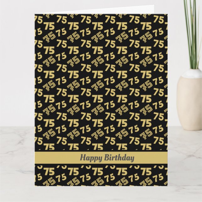Cartão 75.º Aniversário - Padrão de Número Dourado (Frente)