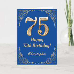 Cartão 75.º aniversário - Quadro Azul e Dourado para a Gl