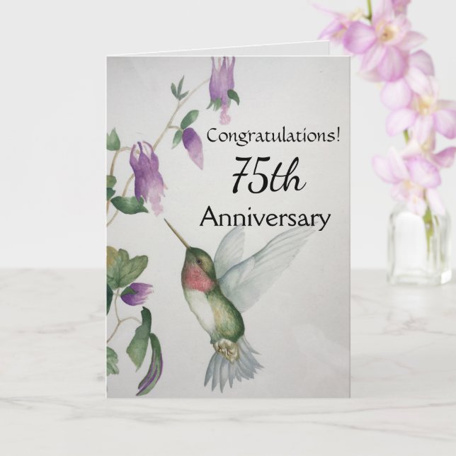 Cartão 75th Anniversary Congratulations Hummingbird (Orquídea)
