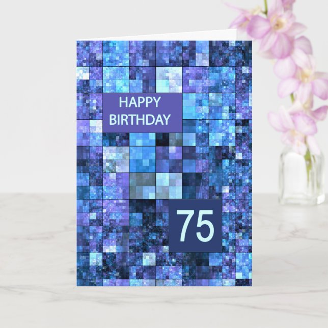 Cartão 75th Birthday, Blue Squares, (Orquídea)