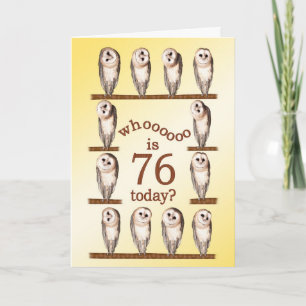Cartão 76º aniversário, carta das corujas curiosas.