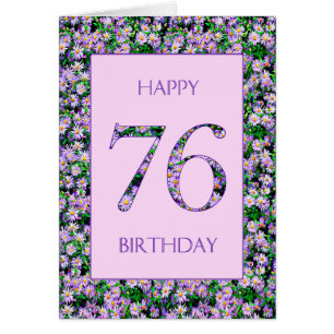 Cartão 76.º aniversário das margaridas roxas