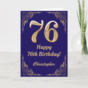 Cartão 76.º aniversário do Marinho Azul e Dourado quadro