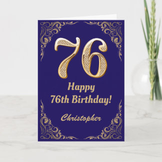 Cartão 76.º aniversário do Marinho Azul e Dourado quadro