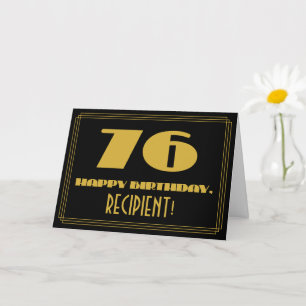 Cartão 76.o aniversário: Nome + Arte Deco Inspirado "76"