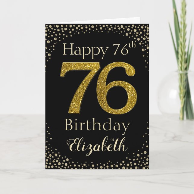 Cartão 76th Birthday Golden Glitter Card (Frente)