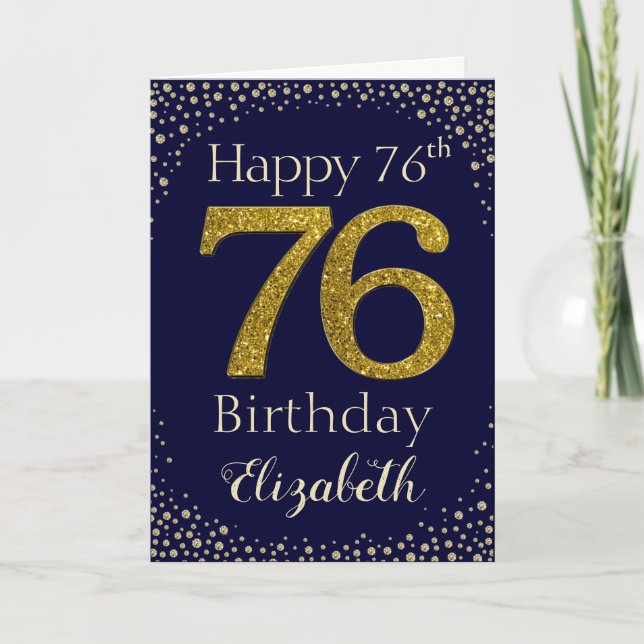 Cartão 76th Birthday Golden Glitter Card (Frente)