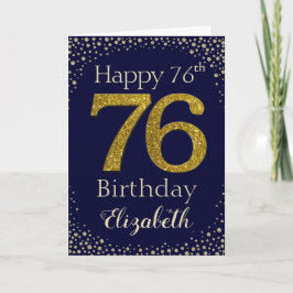Cartão 76th Birthday Golden Glitter Card