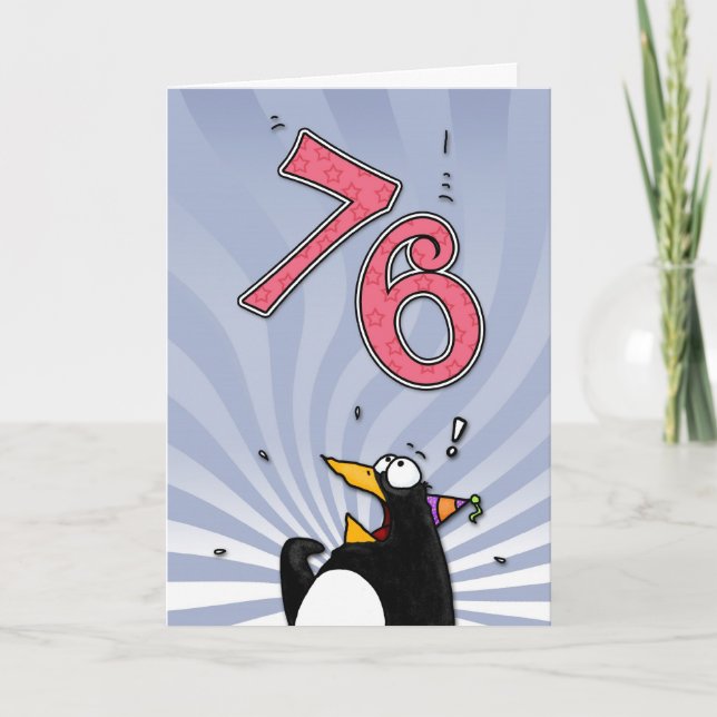 Cartão 76th Birthday - Penguin Surprise Card (Frente)