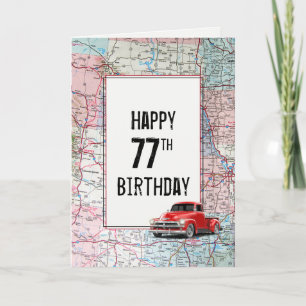Cartão 77.º Aniversário do Caminhão Vermelho Retro no