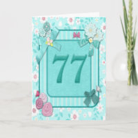 77th birthday card with flowers