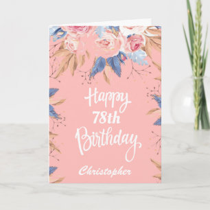 Cartão 78.º Aniversário Aquarela Cor Botânica Rosa Floral