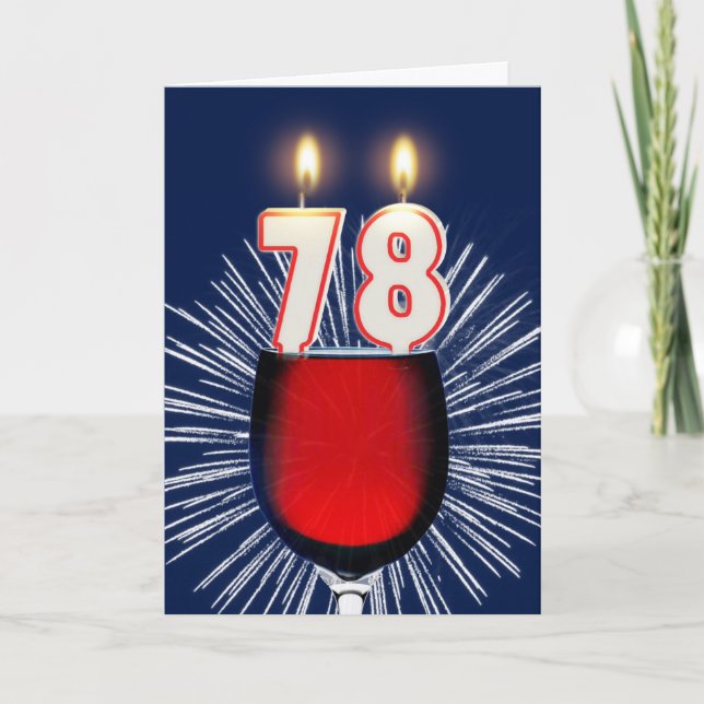 Cartão 78.º aniversário com vinho e velas (Frente)