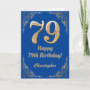 Cartão 79.º aniversário - Quadro Azul e Dourado da Largur
