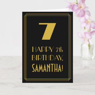 Cartão 7 Aniversário ~ Arte Deco Inspirou Olhar "7" & No
