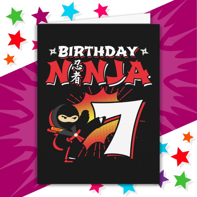Cartão 7 anos Estilo de HQ Ninja 7 Aniversário (Criador carregado)