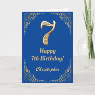 Cartão 7 Birthday Blue e Dourado quadro Glitter