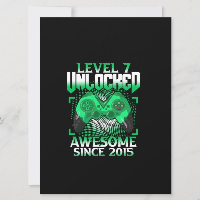 Cartão 7 Birthday Boy Video Gamer Nível 7 Desbloqueado (Frente)