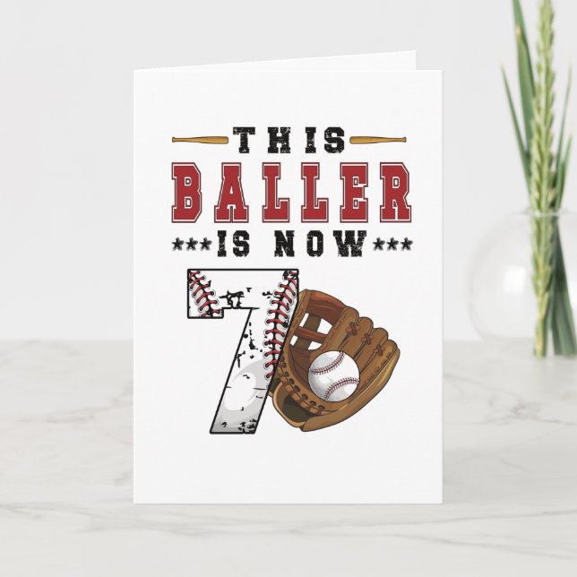 Cartão 7 Birthday Gift Baseball Player de 7 anos (Frente)