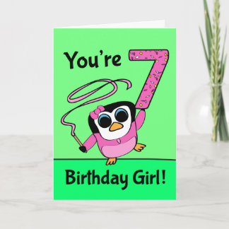 Cartão 7 Birthday - Gymnast Penguin