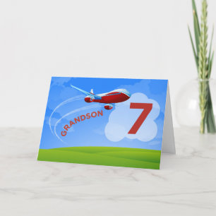 Cartão 7 Birthday, neto, avião vermelho
