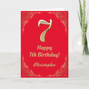 Cartão 7 Birthday Red and Dourado Glitter Frame