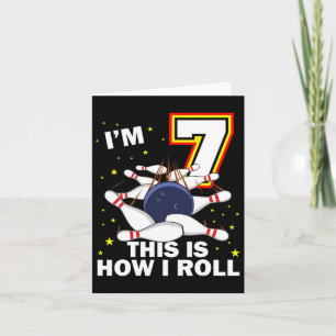 Cartão 7 Boliche de aniversário Eu tenho 7 anos Mães engr