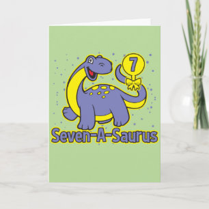 Cartão 7 de Aniversário da Criança Sete-A-Saurus Bronto