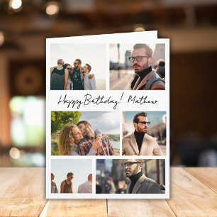 Cartão 7 Fotos Colagem Nome da Família Amigos Aniversário