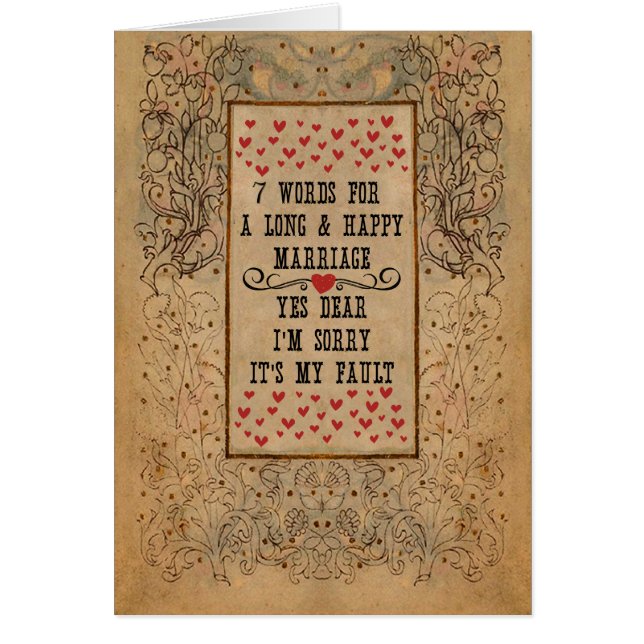 Cartão 7 palavras para um Casamento longo e feliz (Frente)