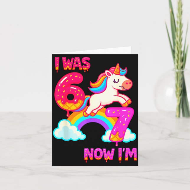 Cartão 7 Year Old Birthday 67 Was 6 Now I'm 7 Dabbing Uni (Frente)