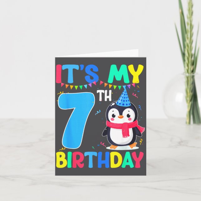 Cartão 7 Year Old Birthday Penguin Themed It's My 7th Bir (Frente)