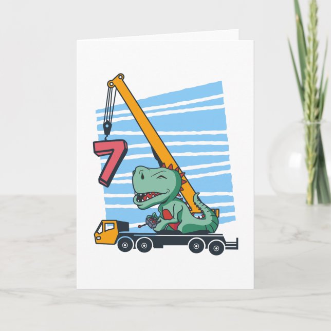 Cartão 7 years 7th Birthday Mobile Crane Dinosaur (Frente)